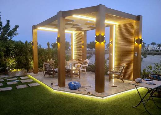 Garden Pergola & Landscape Lighting — Compound villa