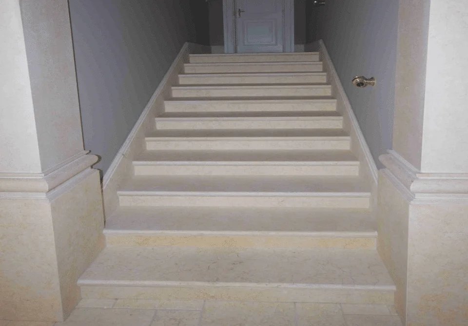Stair treads, risers, skirtings and coping cut from Sunny Light