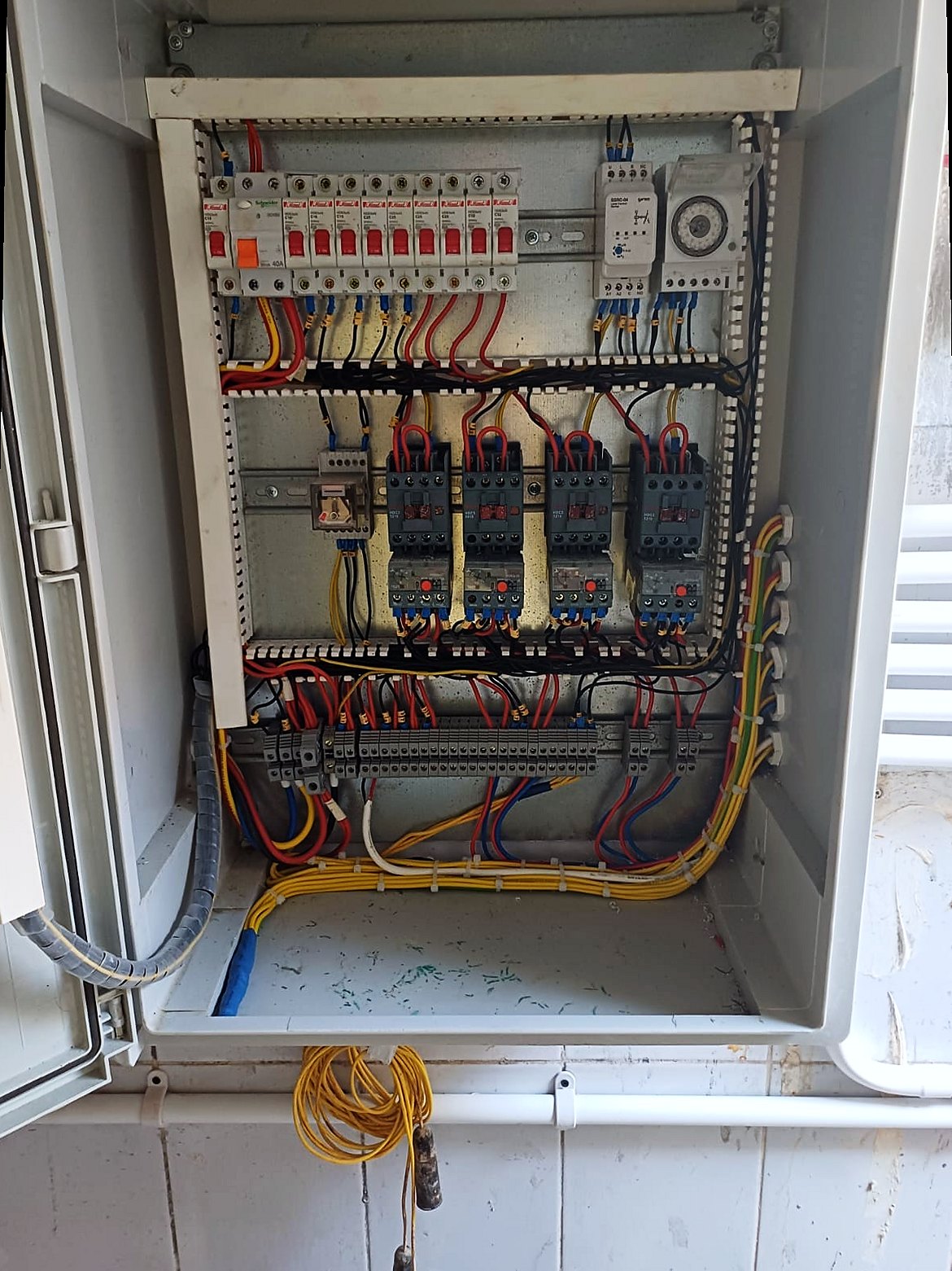 A control panel we built and wired in the workshop before commissioning